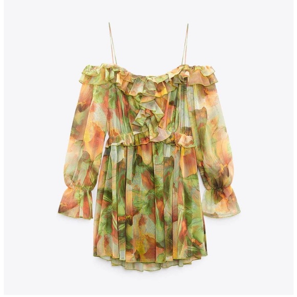 ❌SOLD❌ ZARA Ruffle Printed Tulle Dress - Picture 6 of 9